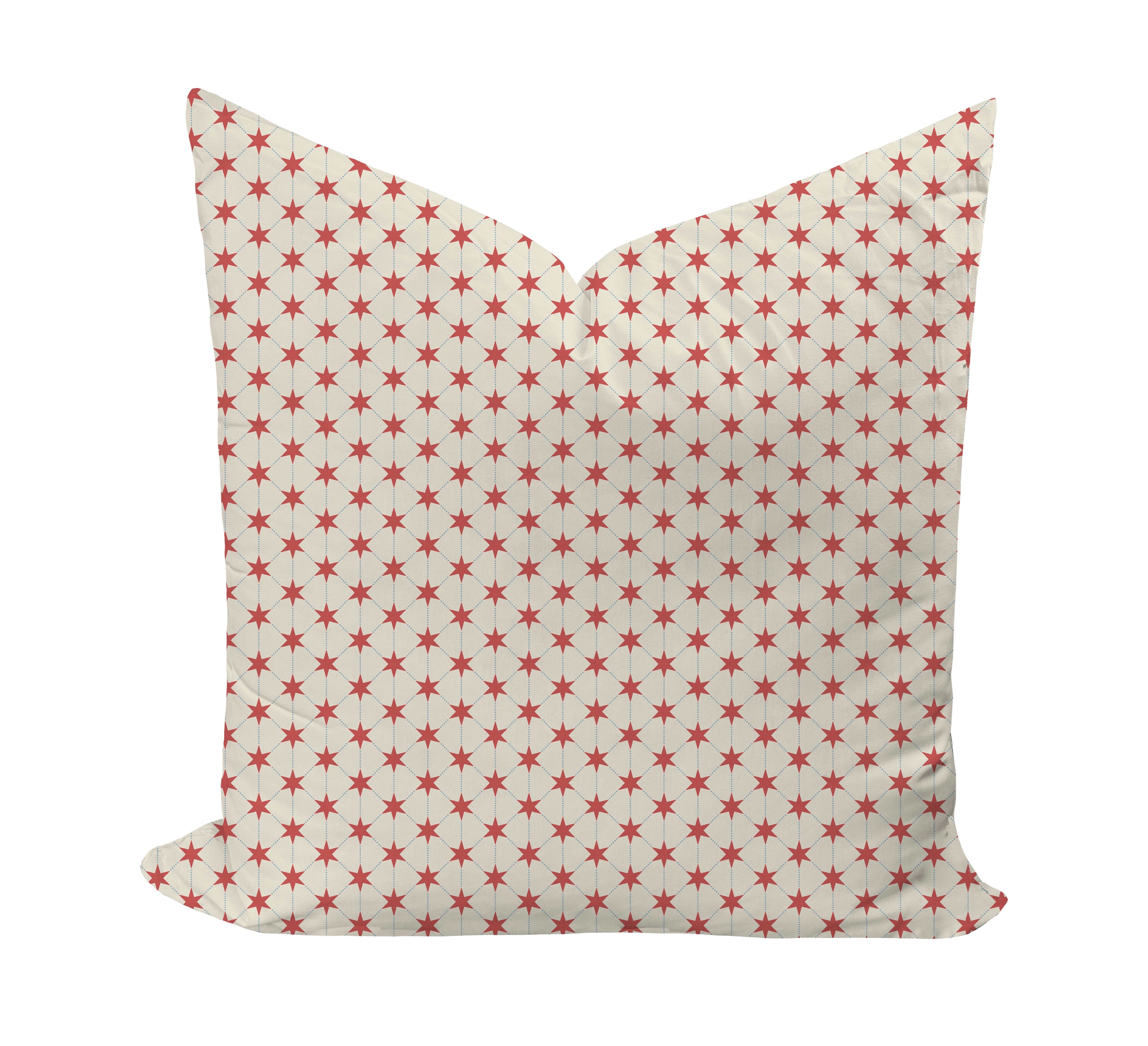 Star patterned pillow cover in red, blue and beige