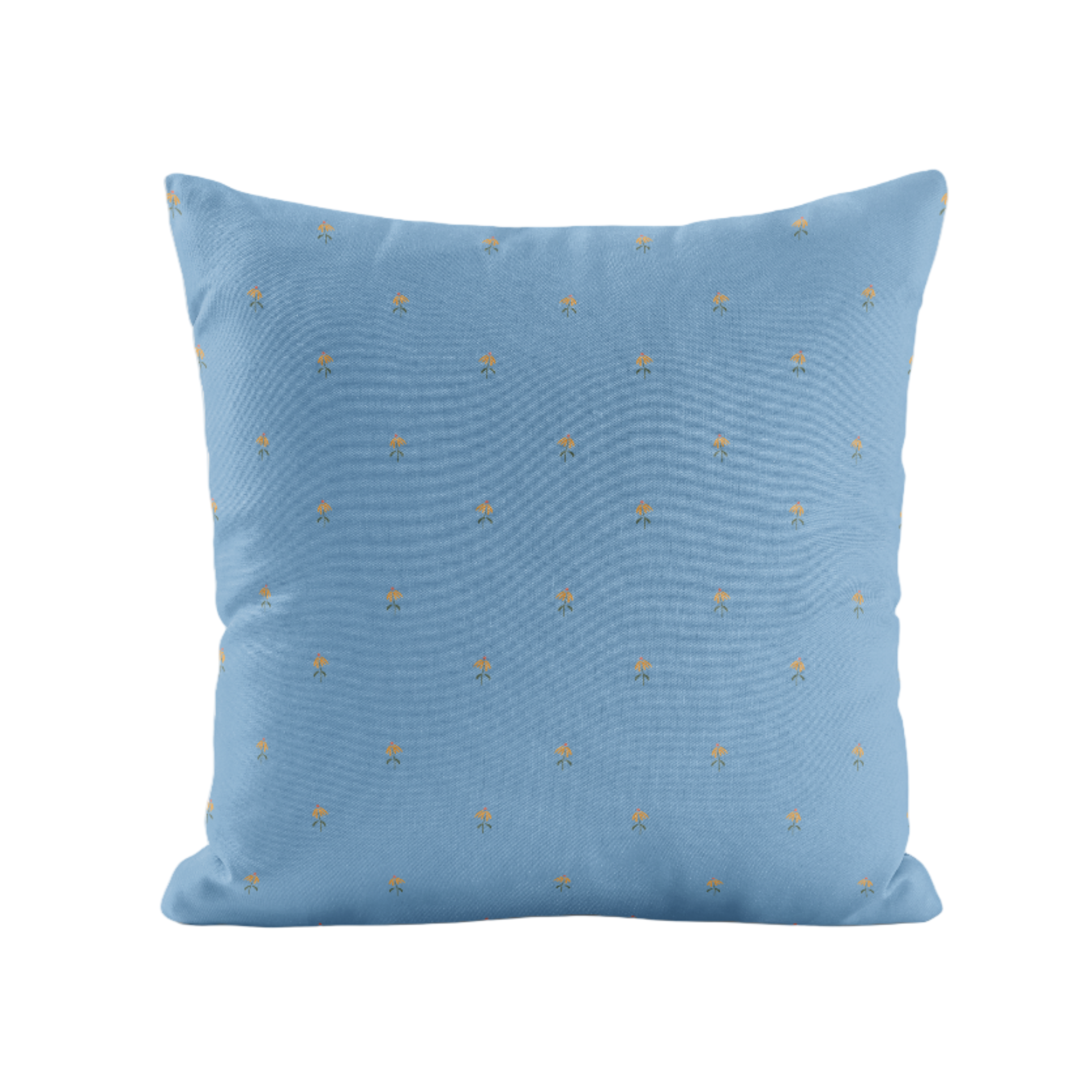 Delicate floral patterned pillow in blue and orange