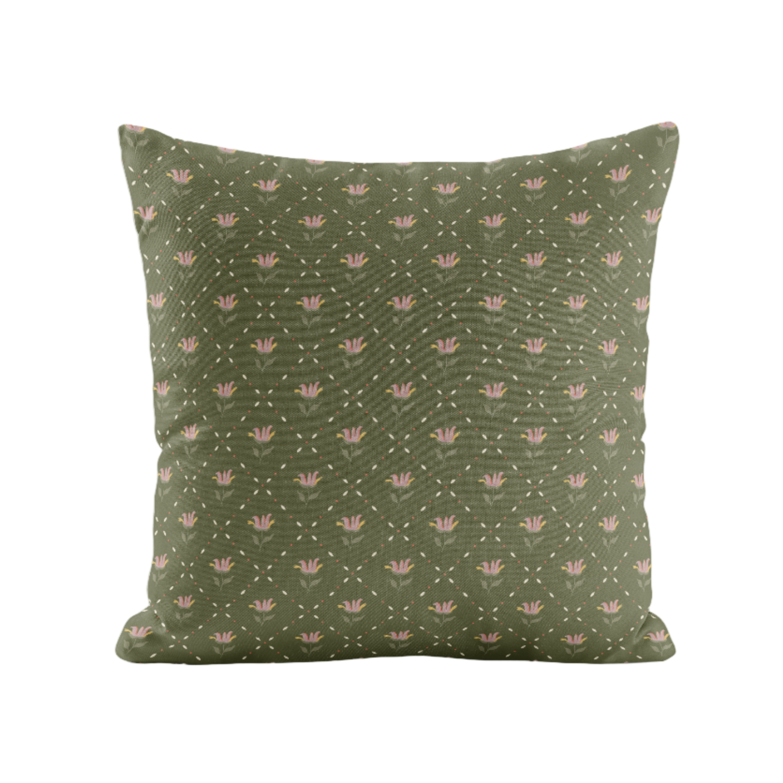 Floral trellis patterned green pillow