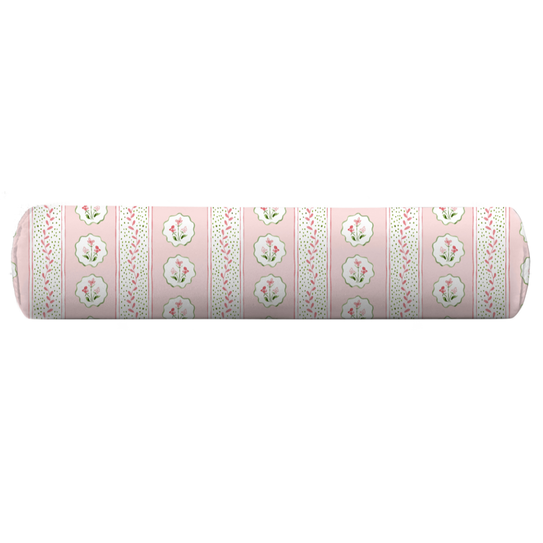 pink striped floral bolster