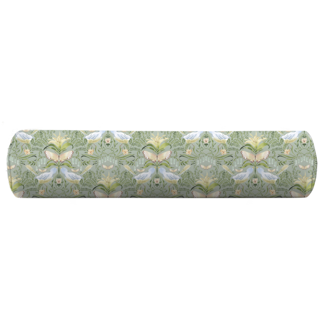 green floral and bird bolster