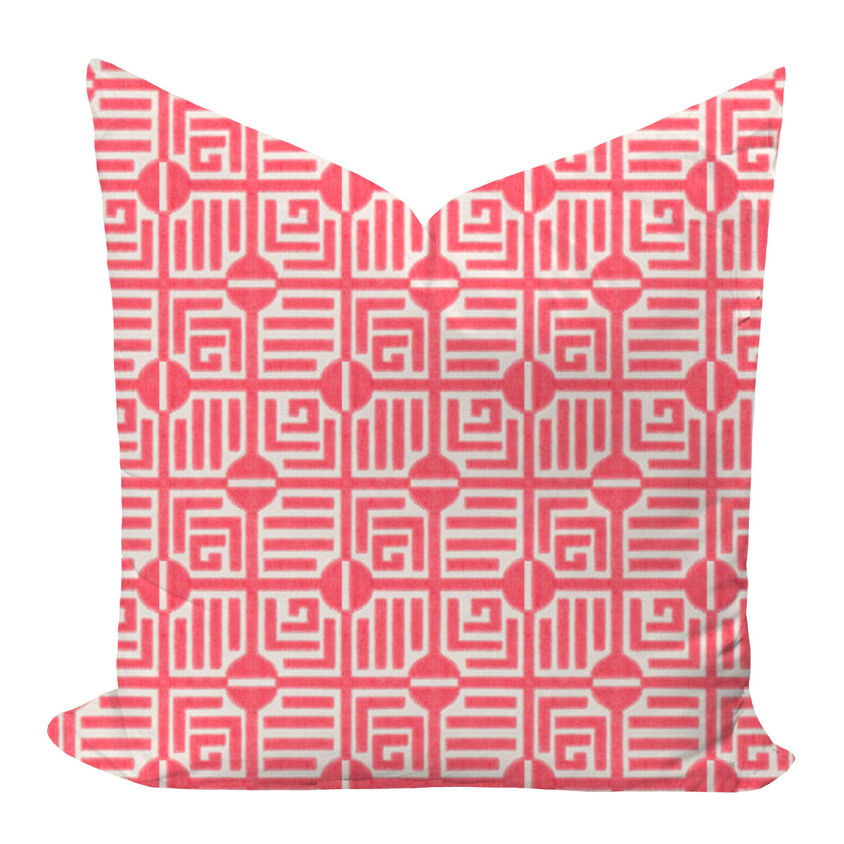 Decorative pillow with a red geometric pattern on a white background by Thibaut
