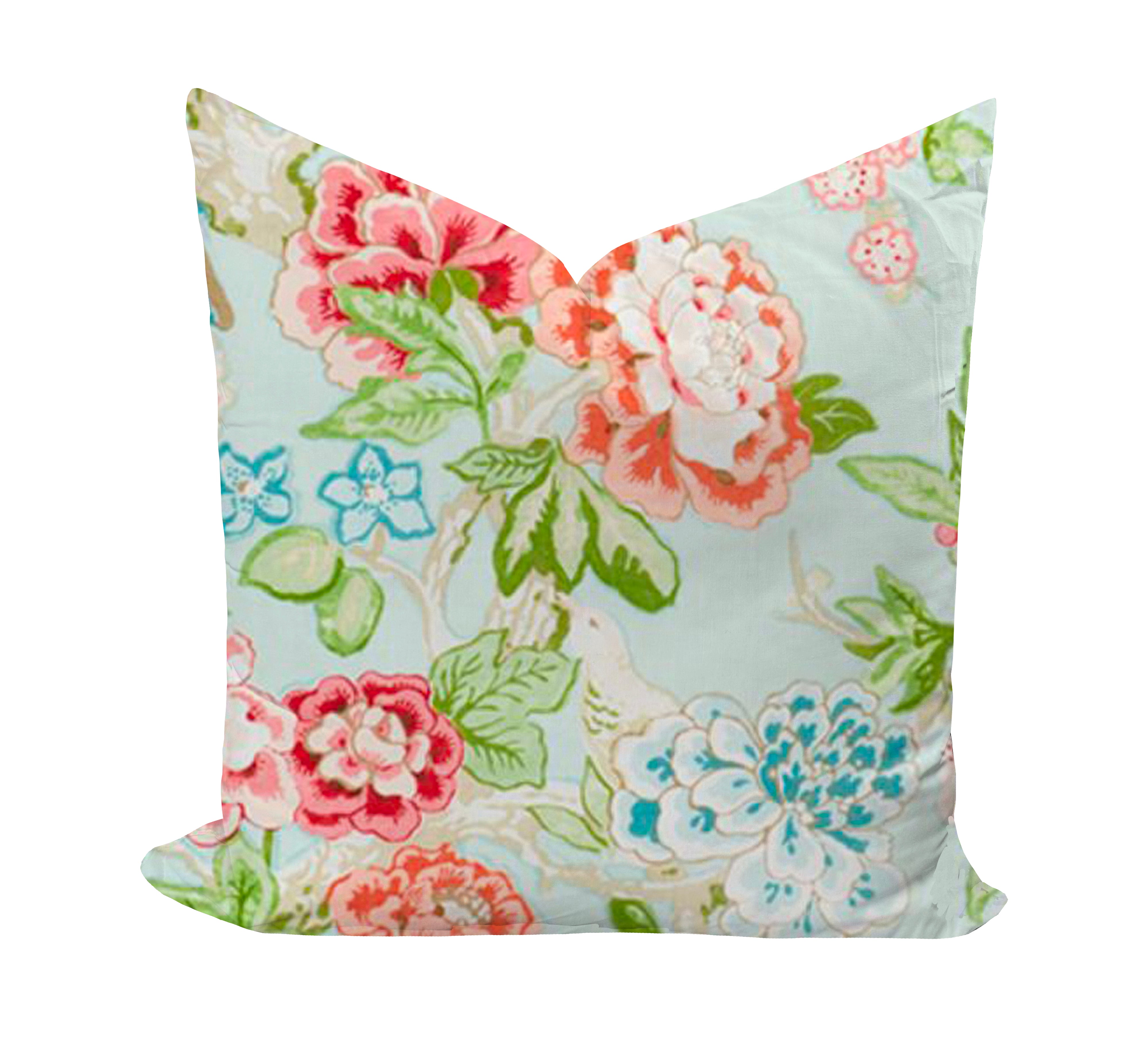 Wheaton Whaley Home Bermuda Blossoms in Aqua Pillow Cover