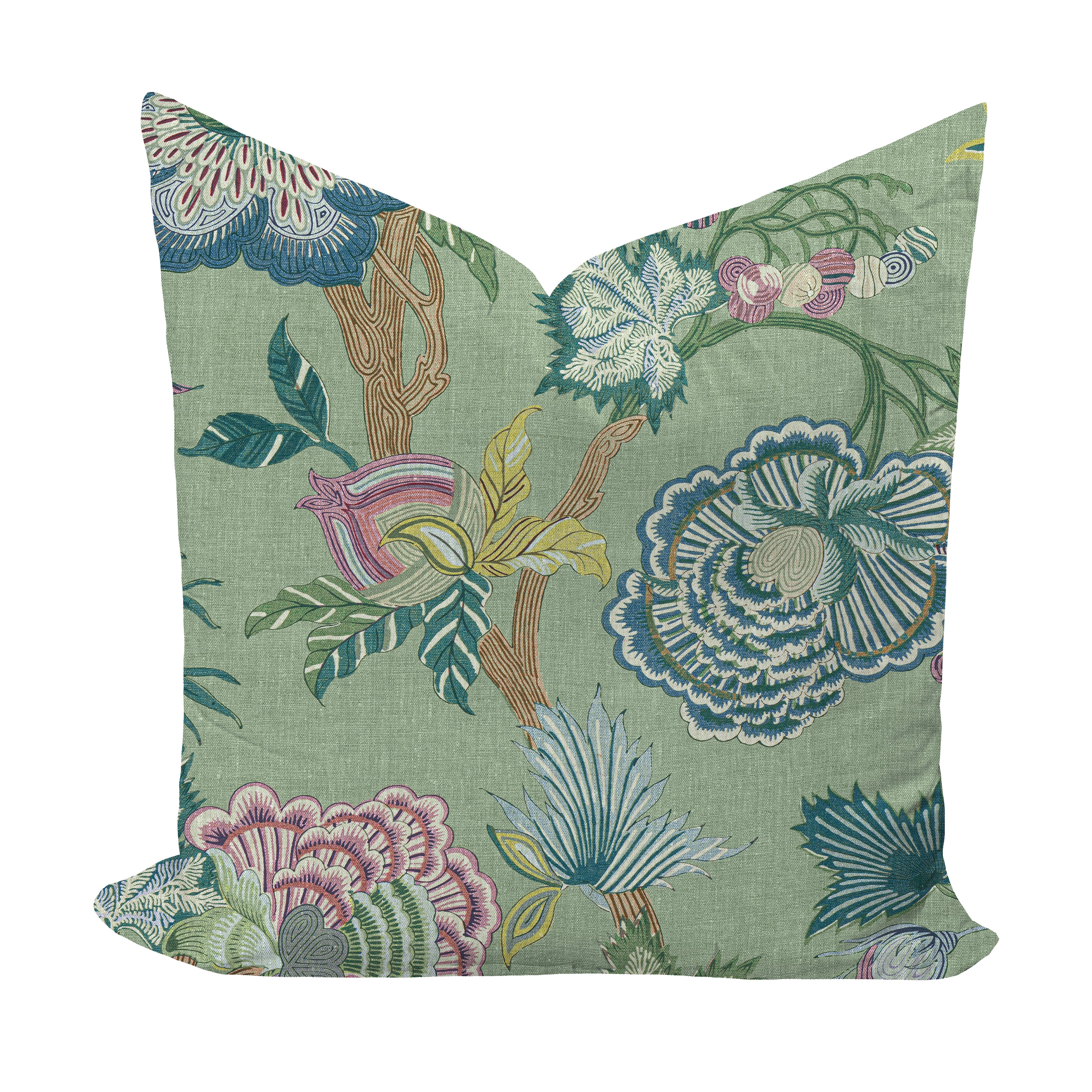 Wheaton Whaley Home Indienne Jacobean in Green by Thibaut Pillow Cover