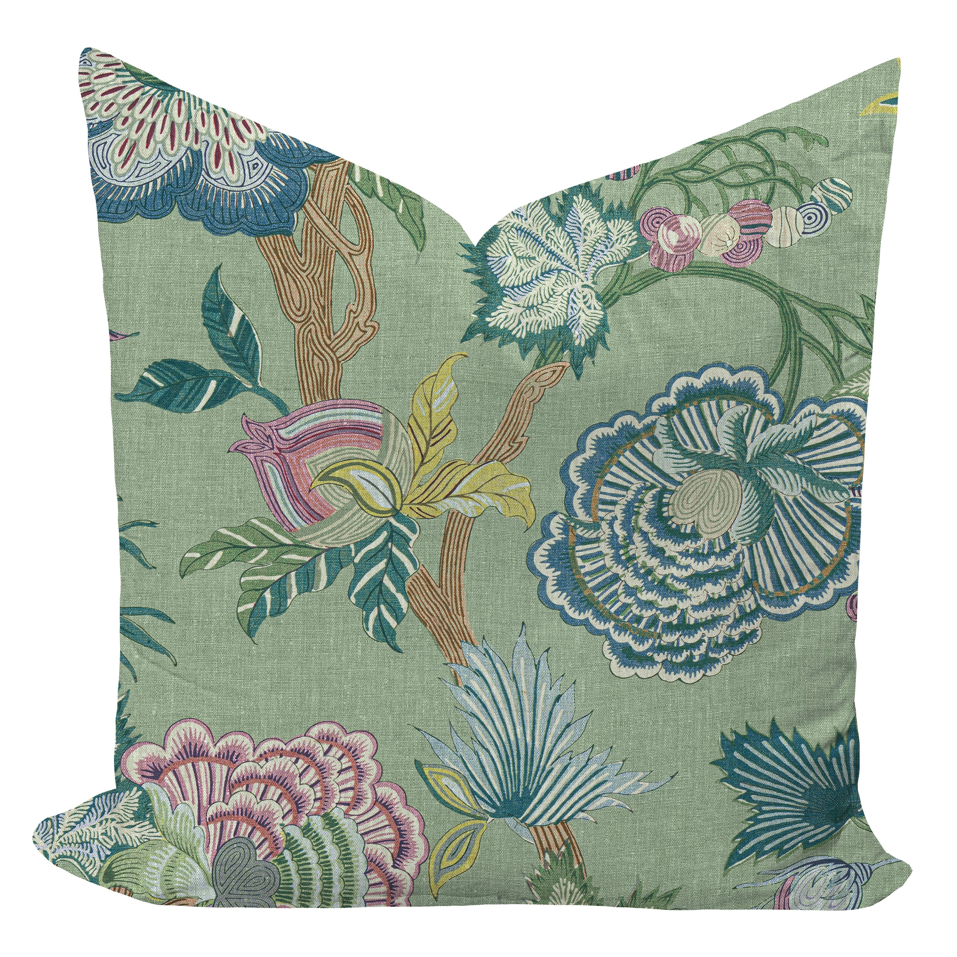 Wheaton Whaley Home Indienne Jacobean in Green by Thibaut Pillow Cover