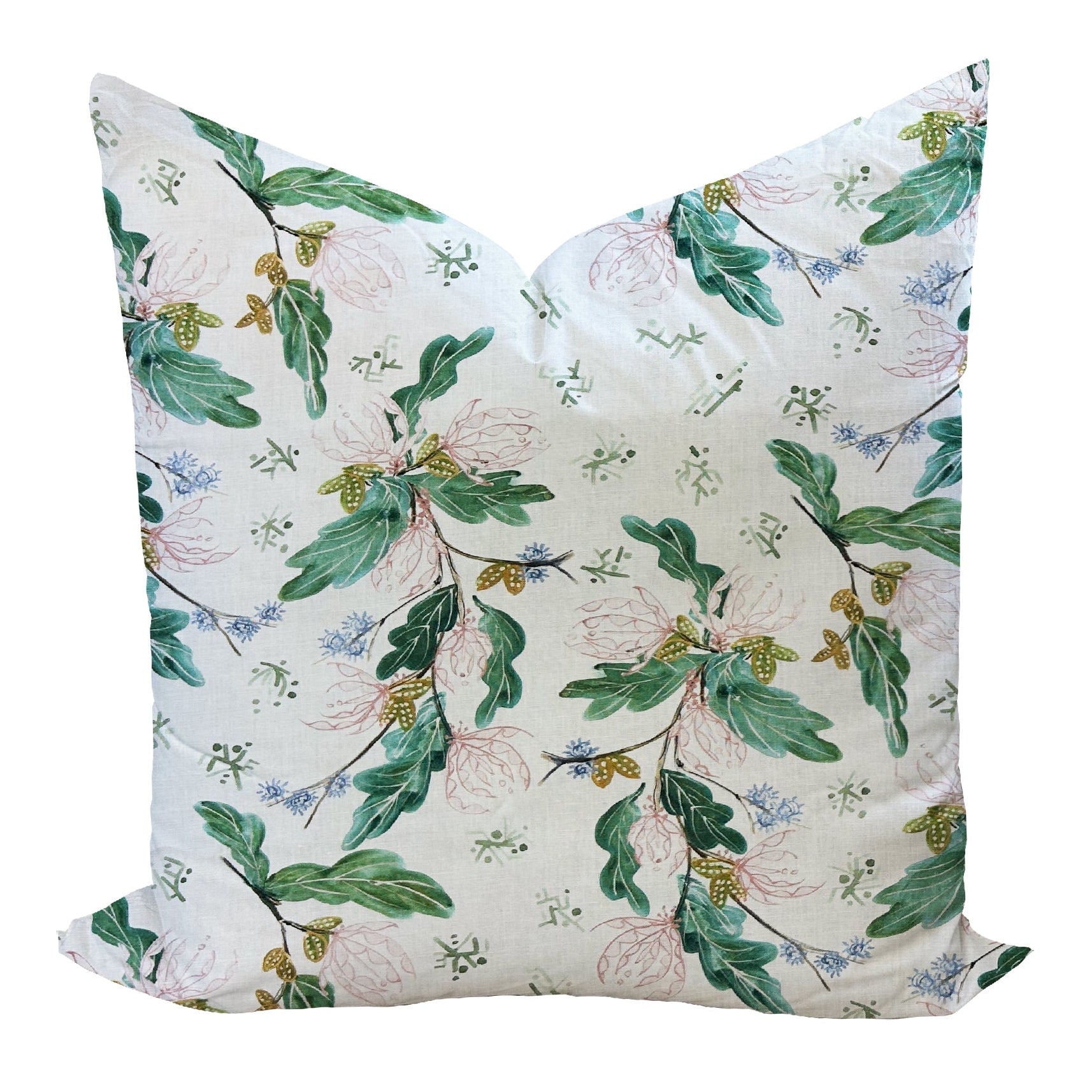 Floral patterned pillow on a white background