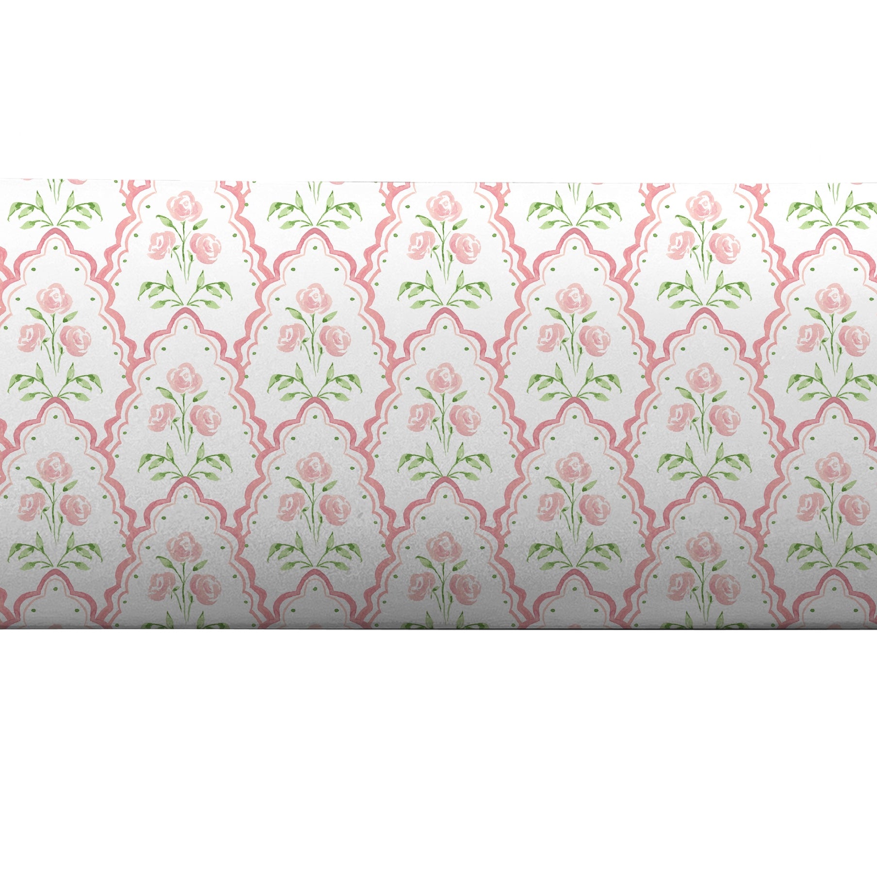 Floral bolster in pink and green by Camilla Moss