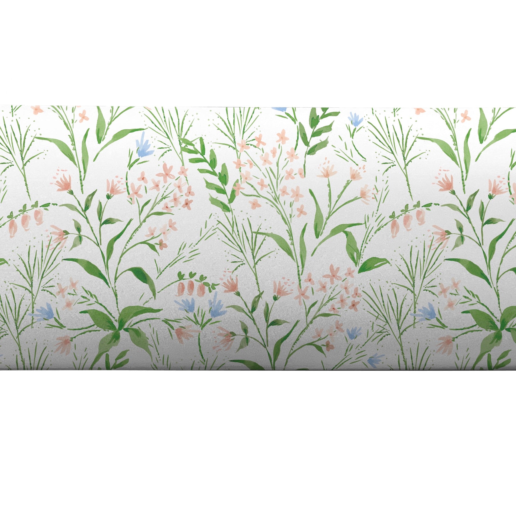 Bolster pillow with pink, green and blue floral pattern by Camilla Moss