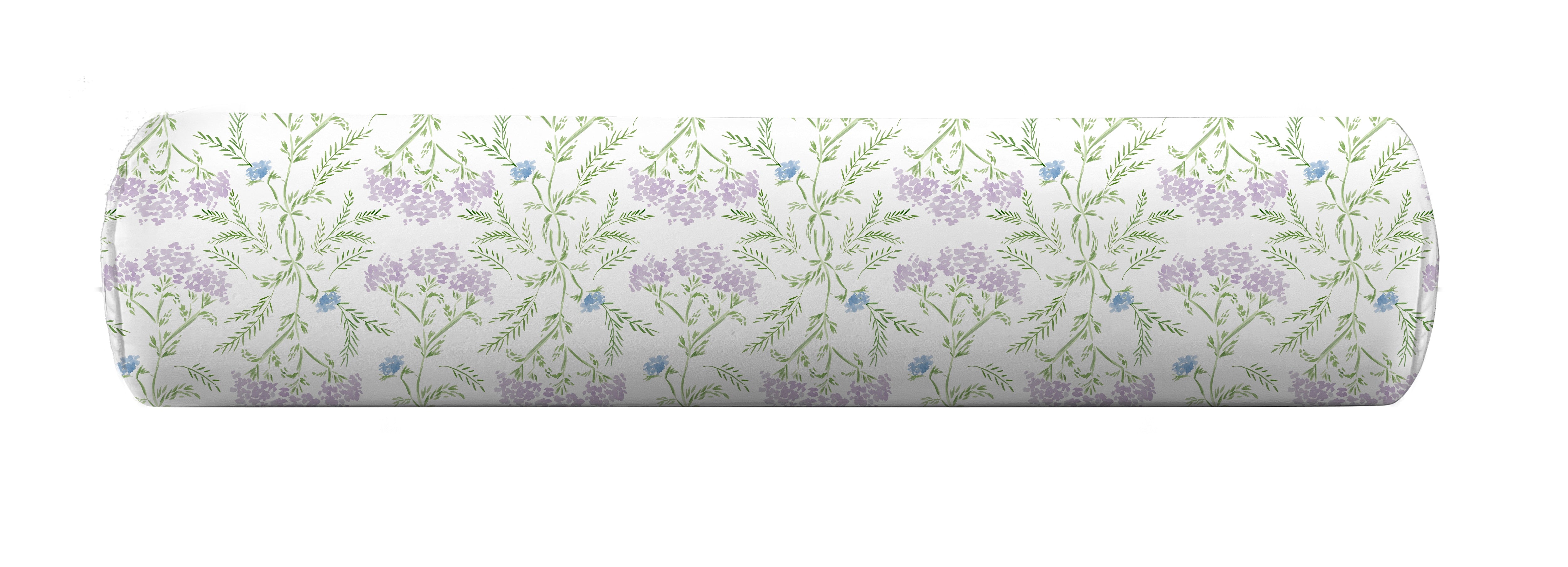 Bolster in Green, Blue and Lilac floral pattern by Camilla Moss