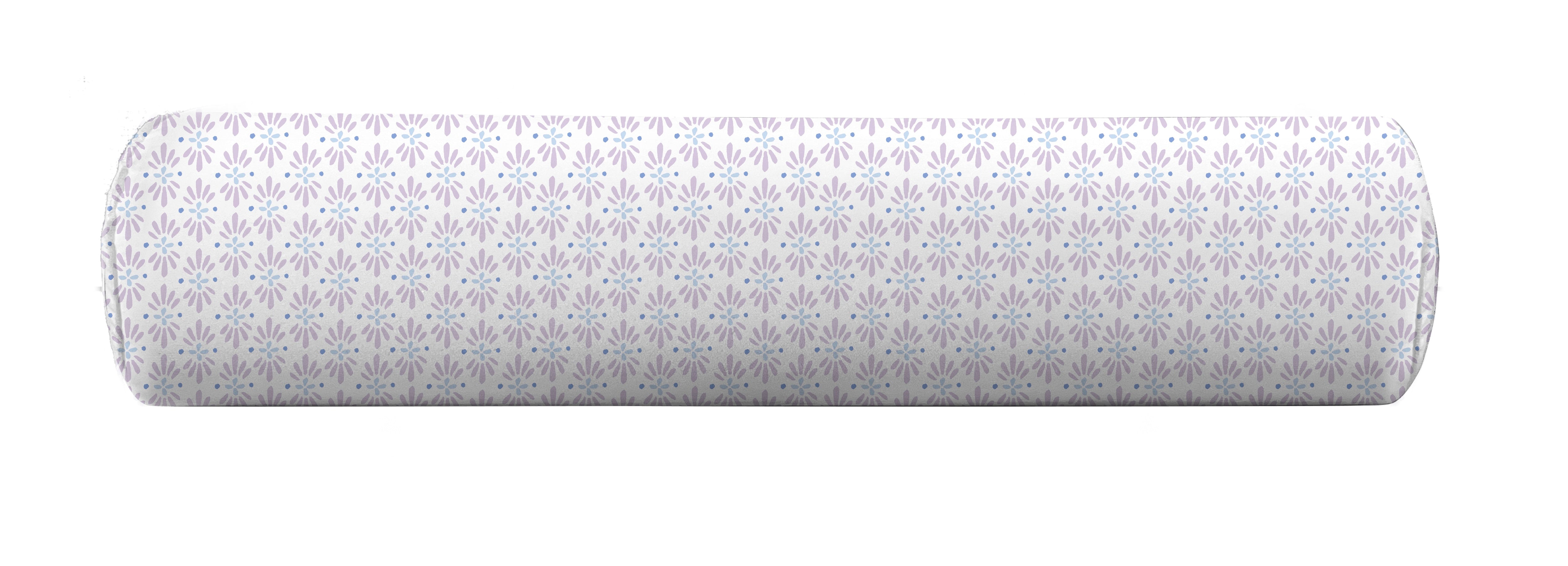 Bolster in geometric purple and blue pattern by Camilla Moss