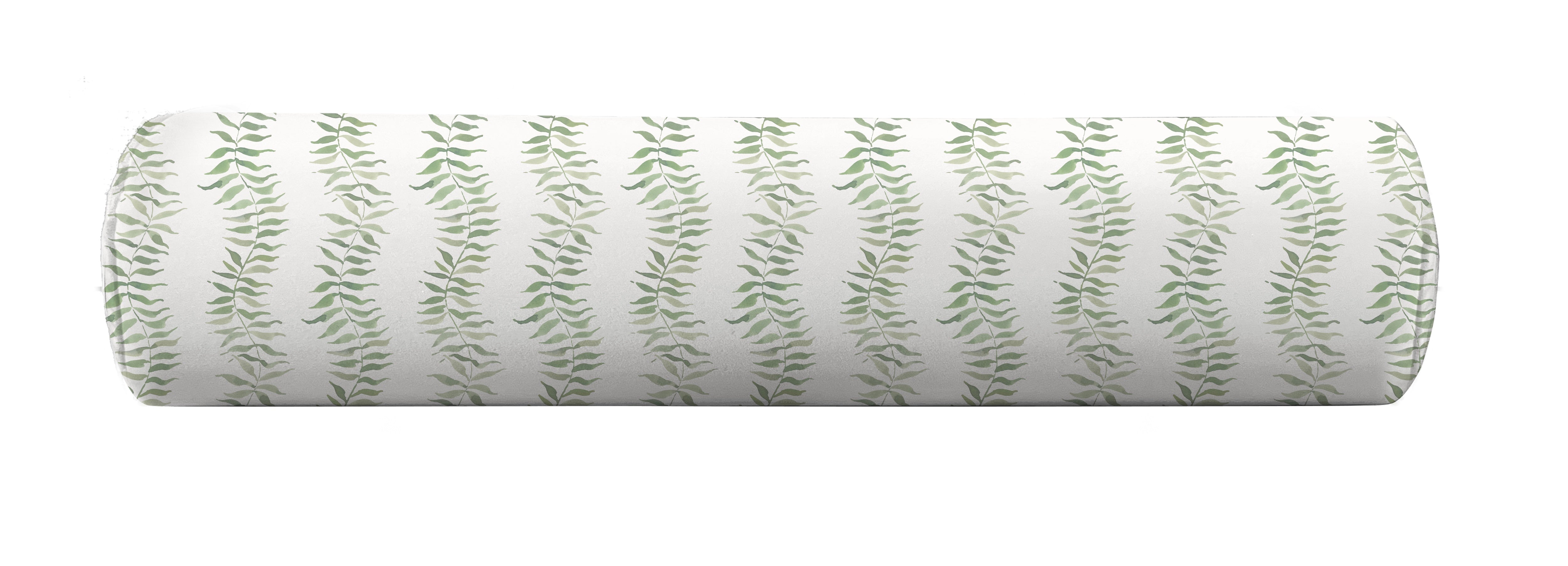 Bolster pillow cover in sage green leaf pattern by Camilla Moss