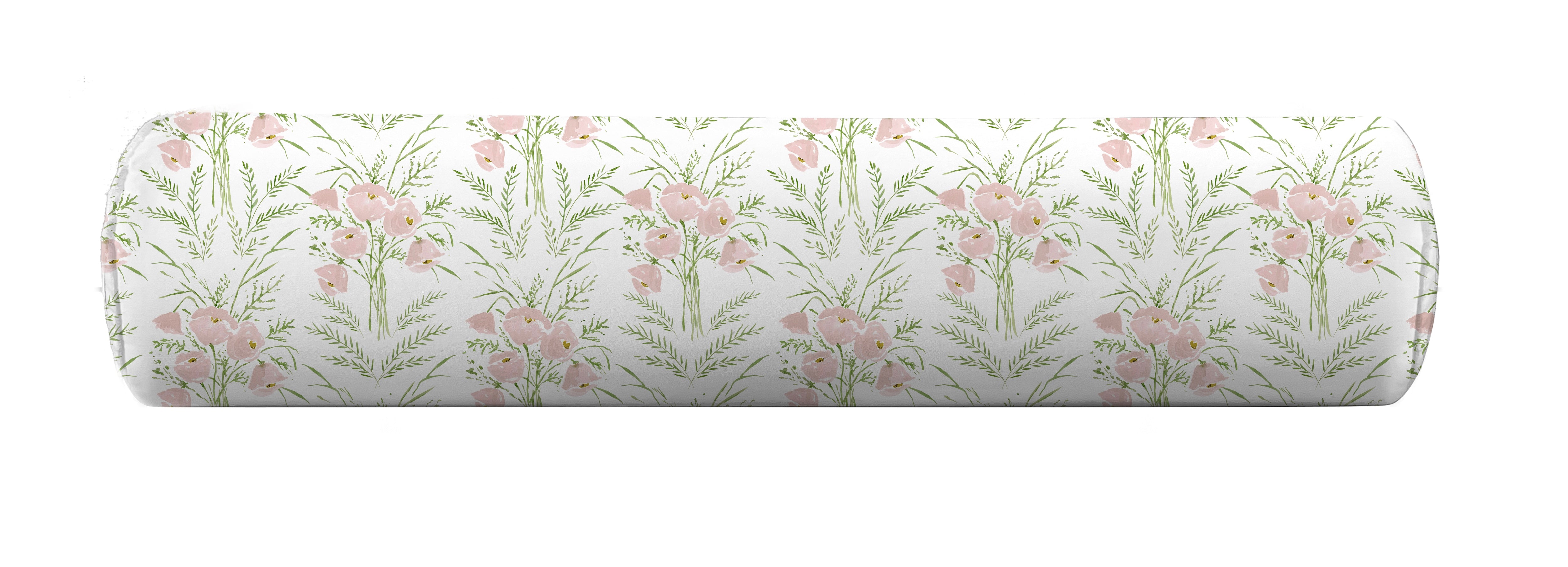 Bolster cover in pink and green floral pattern by Camilla Moss