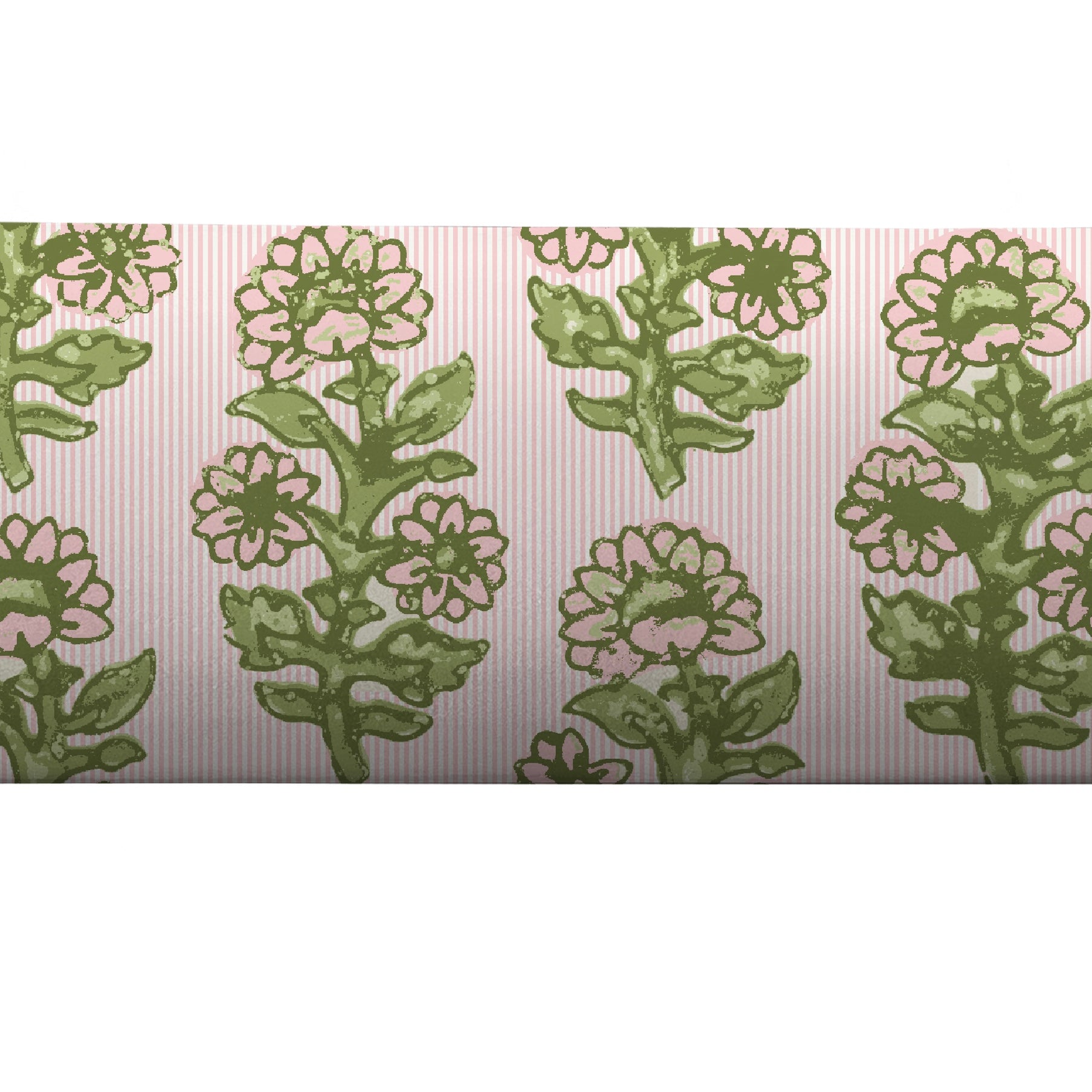 Floral and striped bolster pillow cover in pink and green
