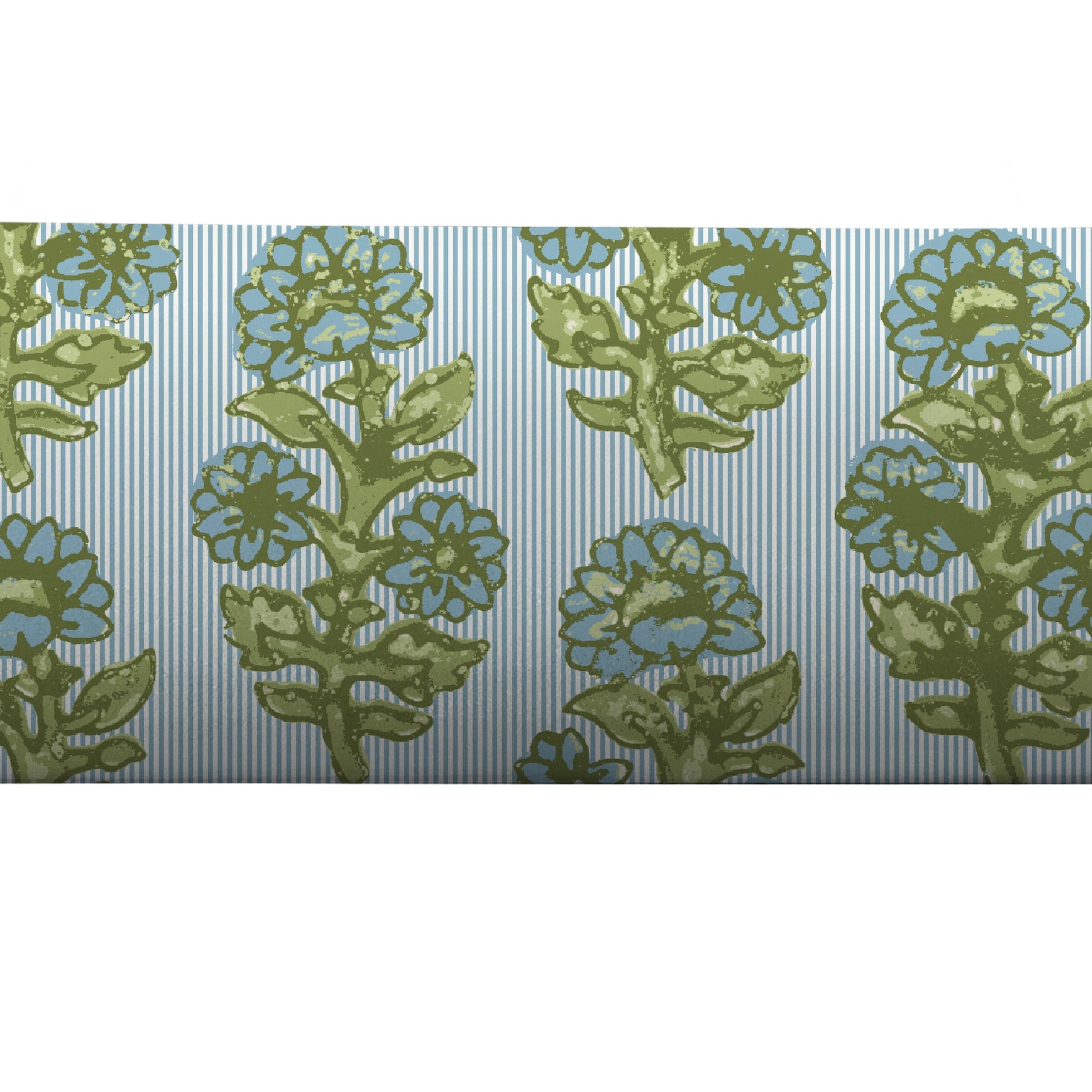 Floral and striped bolster pillow cover in blue and green