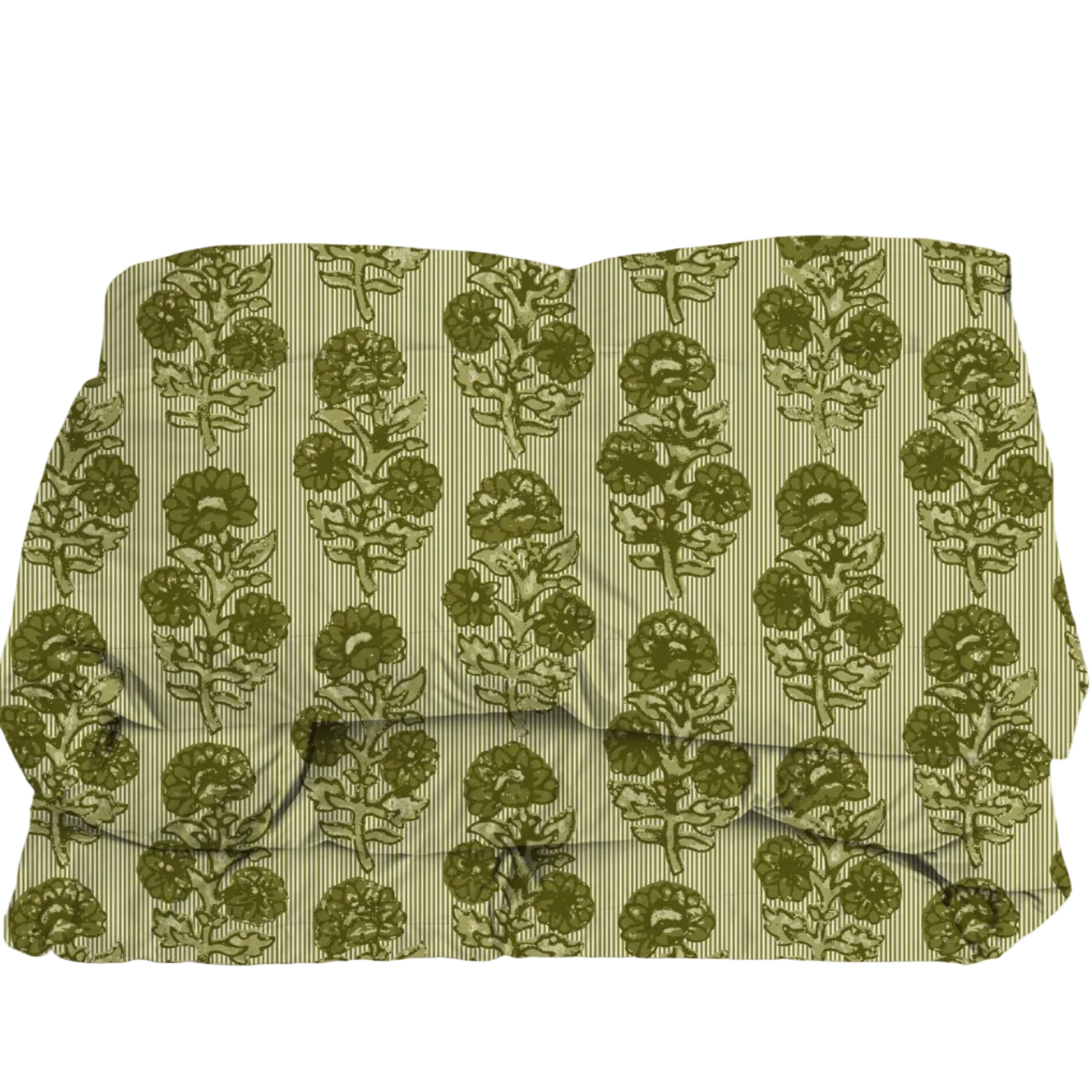 Floral and striped comforter in olive