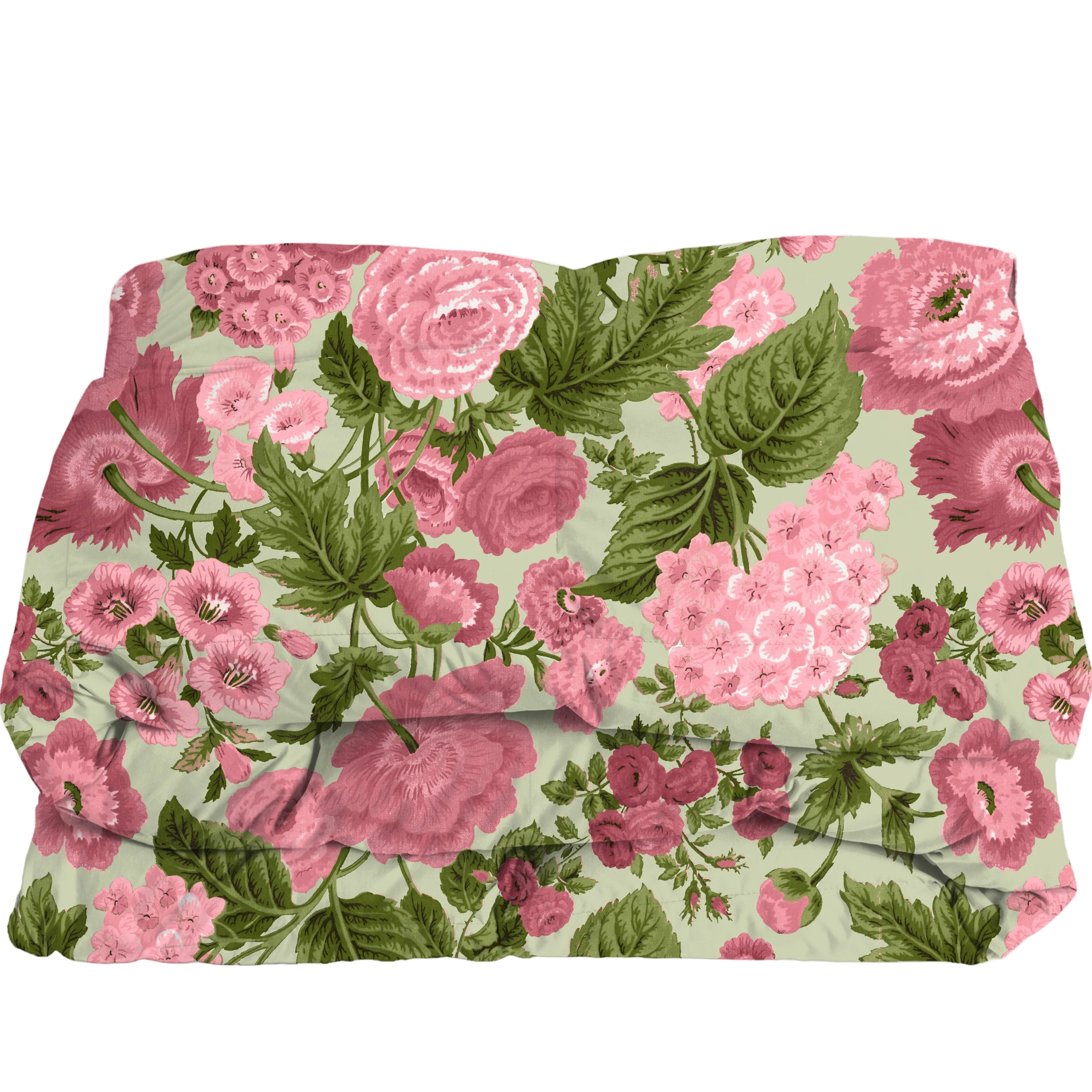 Pink and green floral comforter