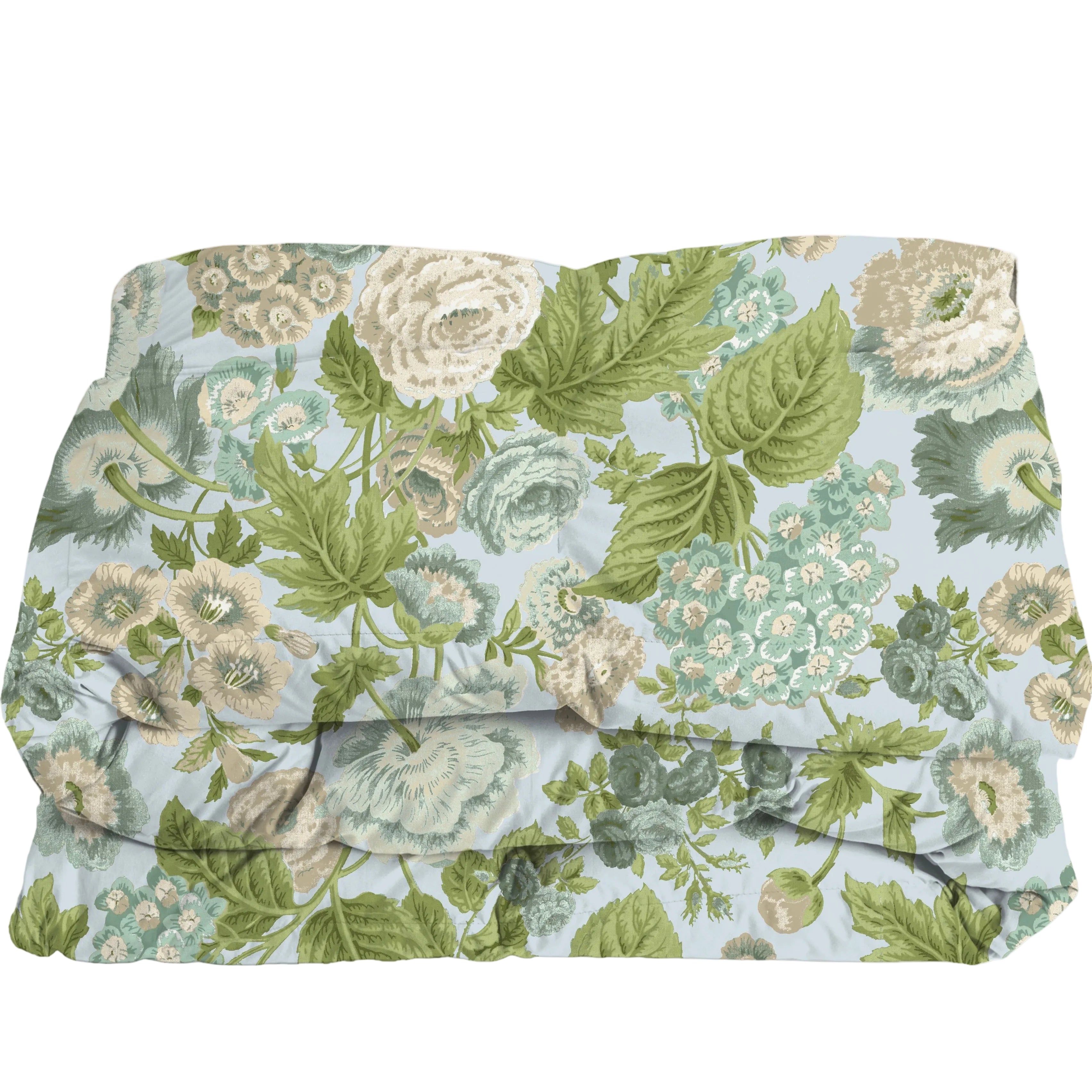 Floral comforter in green and blues