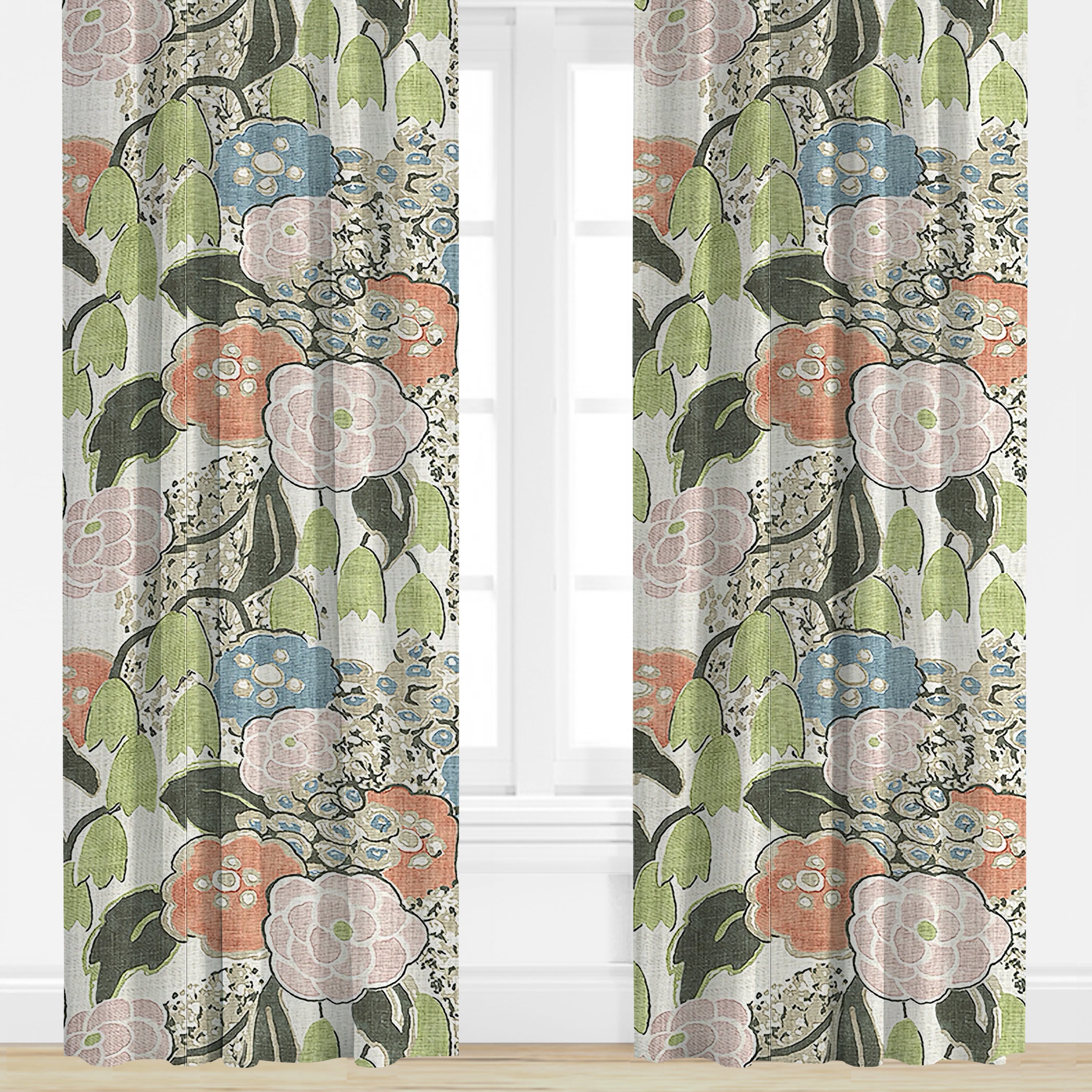 Wheaton Whaley Hone Laura in Blush & Green by Thibaut Drapery