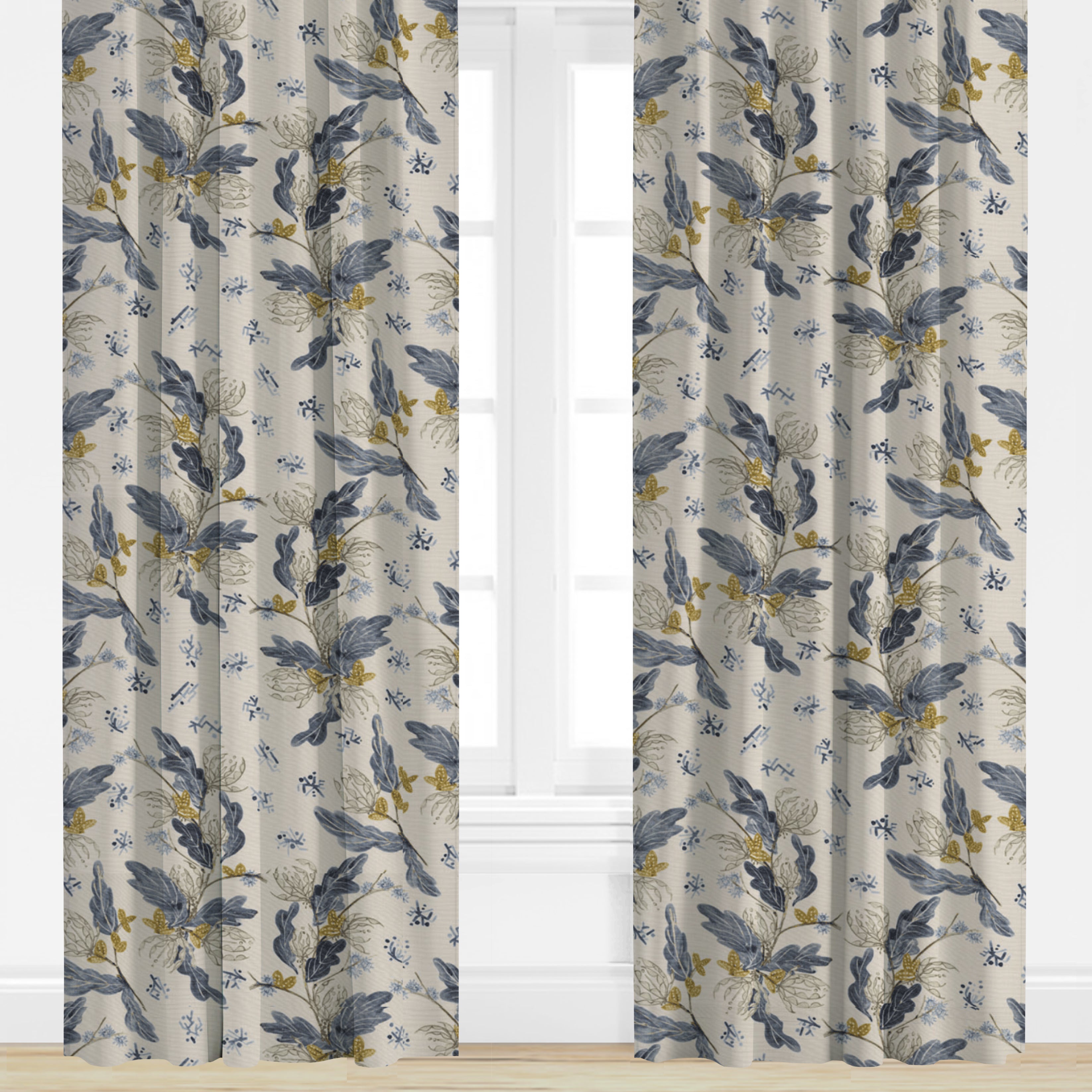 Wheaton Whaley Home Ferrick Mason's McCall in Slate Blue Drapery