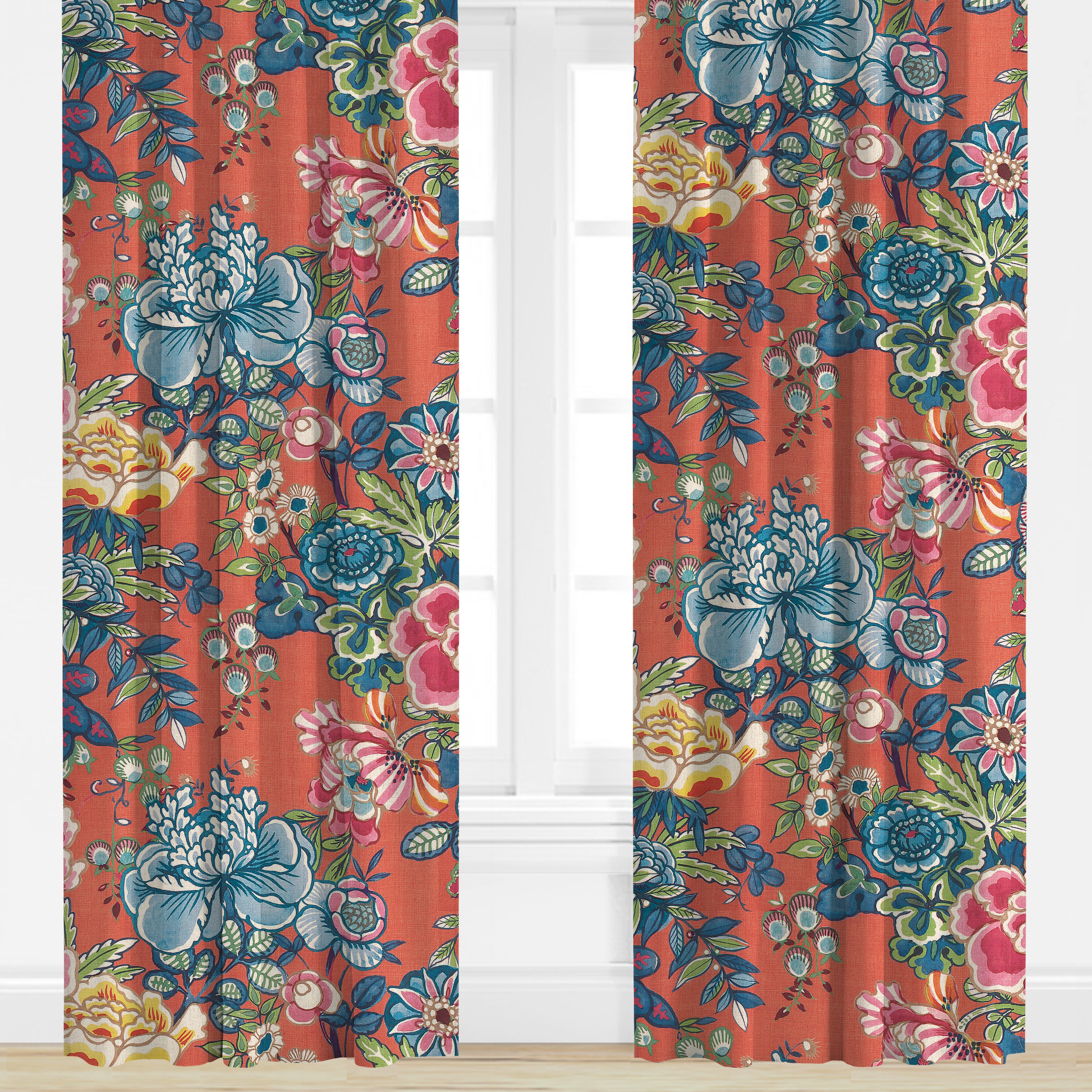 Peony Garden in Coral by Thibaut Drapery