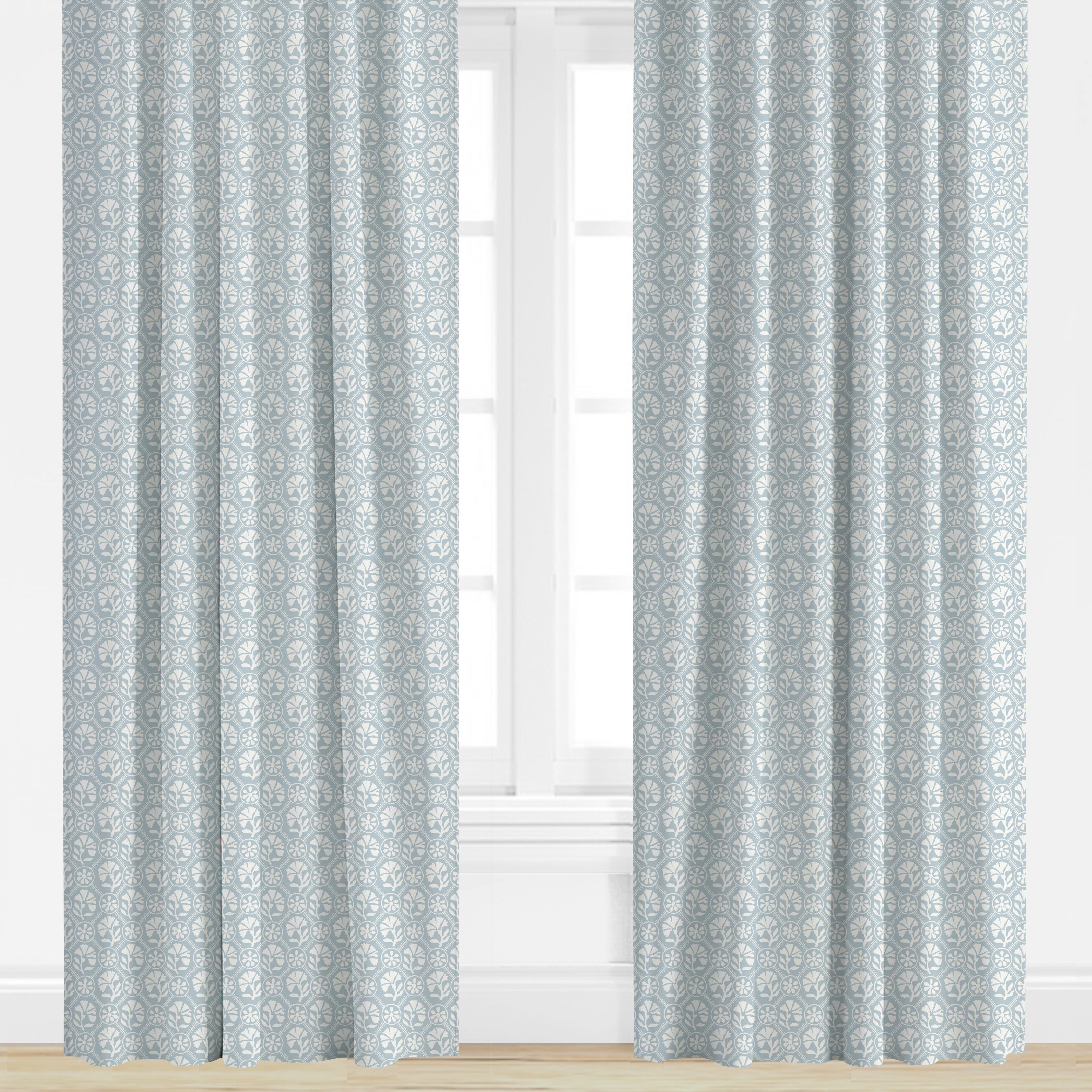 Blue floral block print drapes