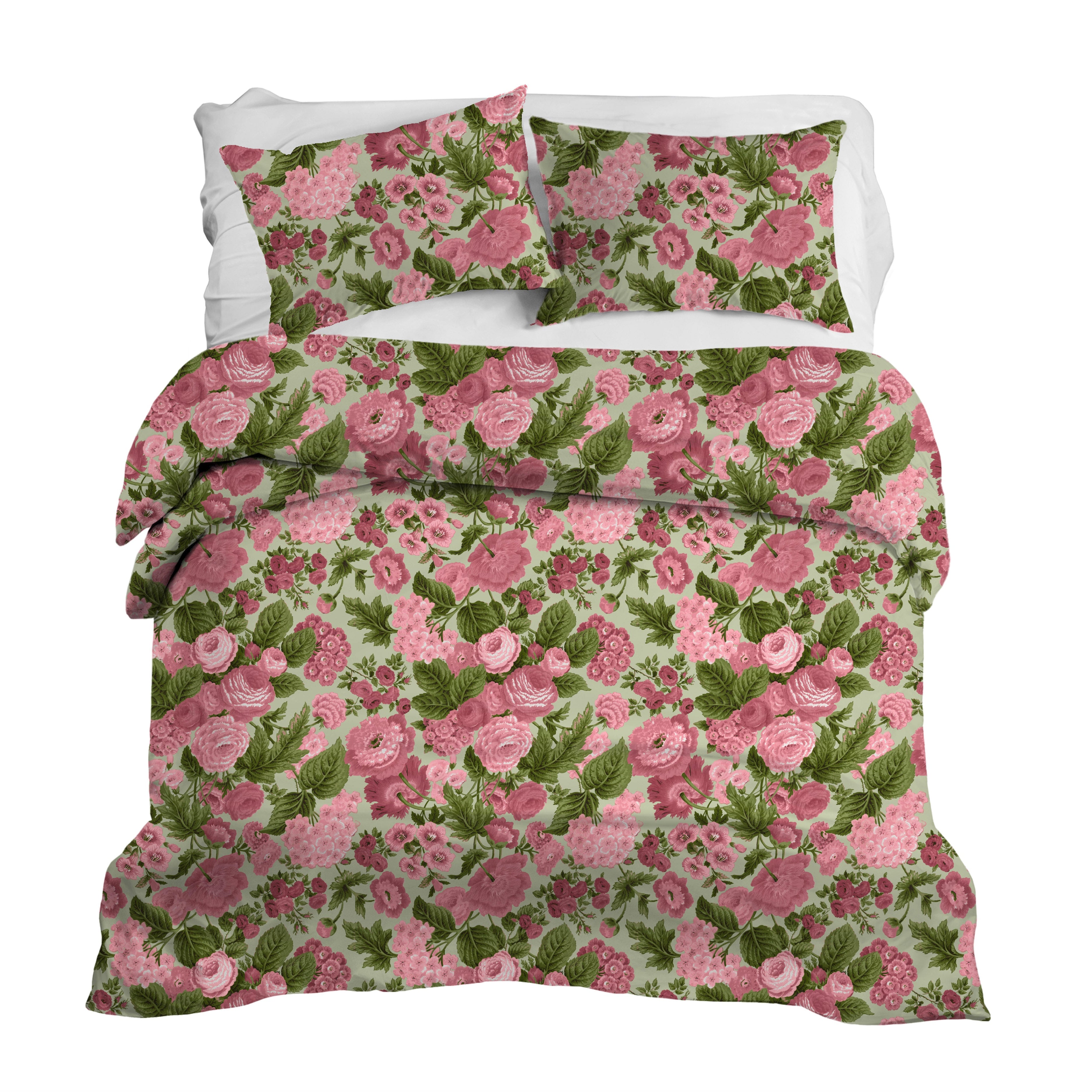 Pink and green floral duvet cover