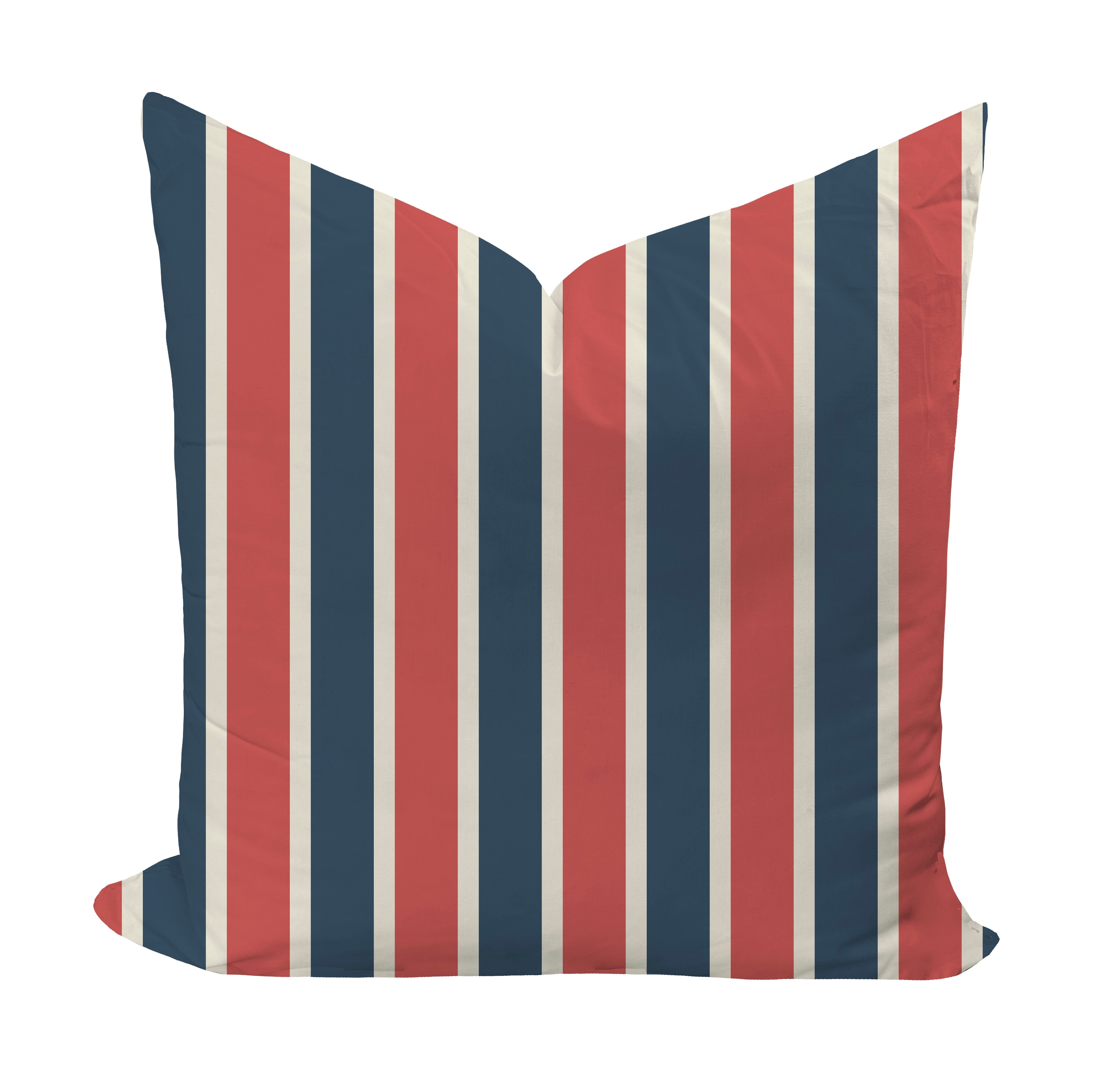 Red and navy striped pillow