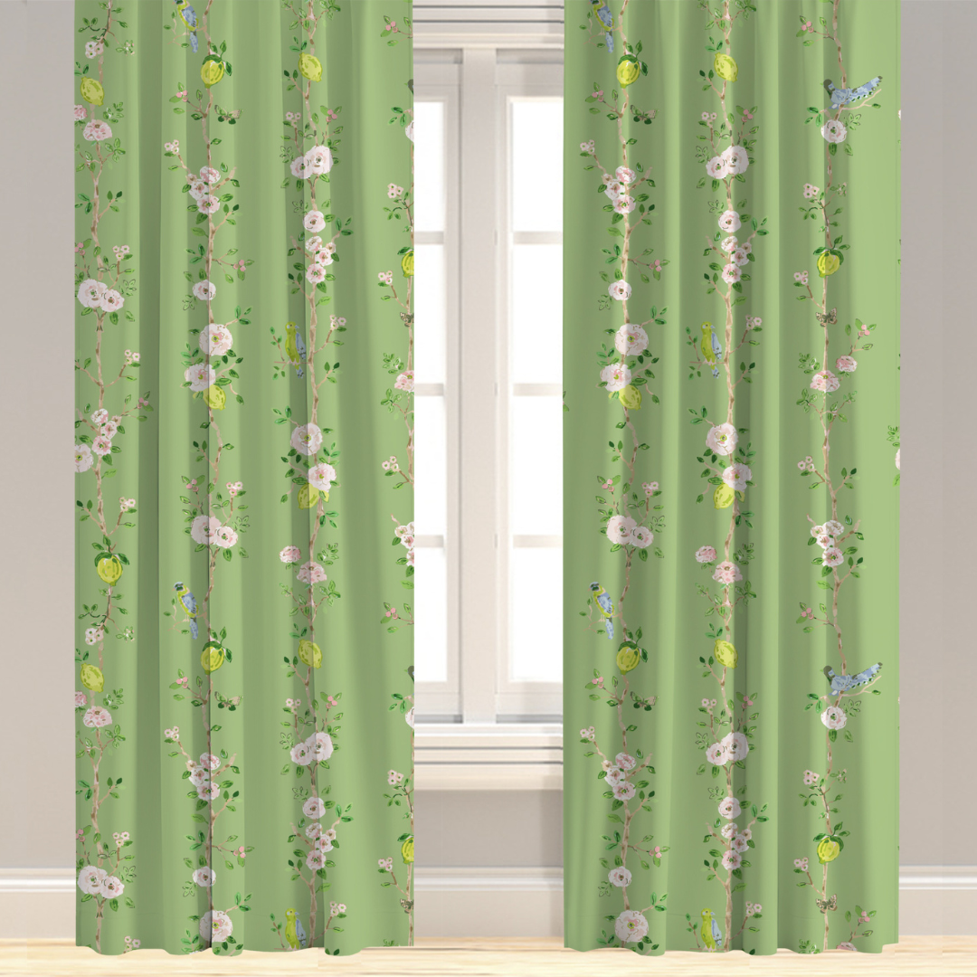 Green floral drapery panel