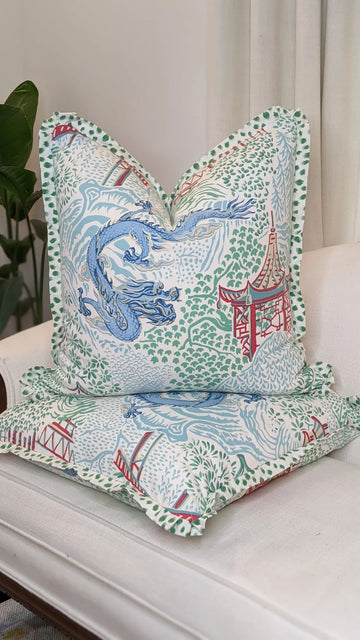 WWH Fave - Trend Dragon in Aqua with Jungle Ikat Green Pleated Flange