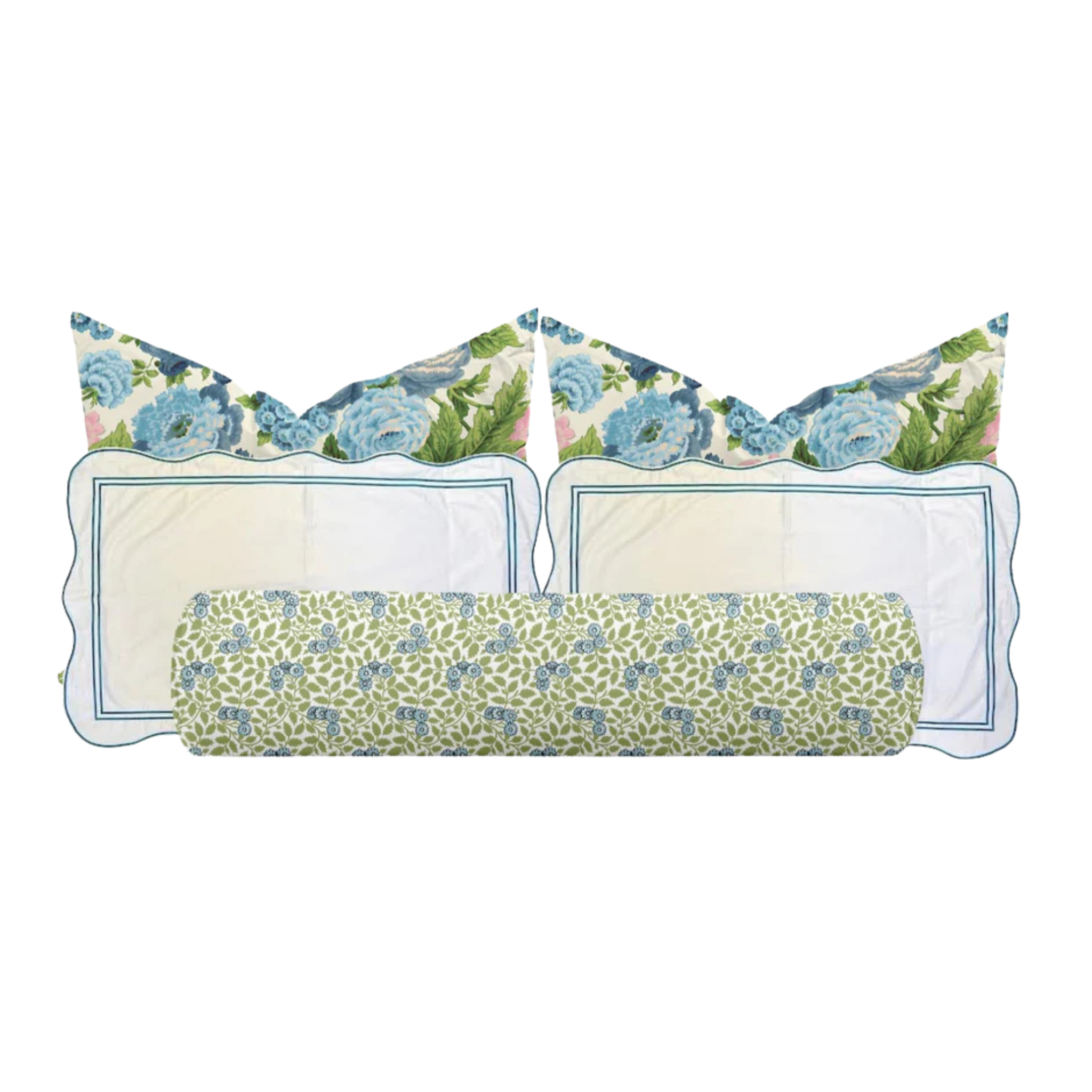 Blue and green girls bedroom pillow set