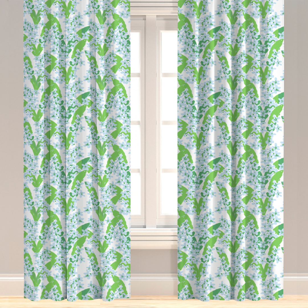 Blue and green floral drapery