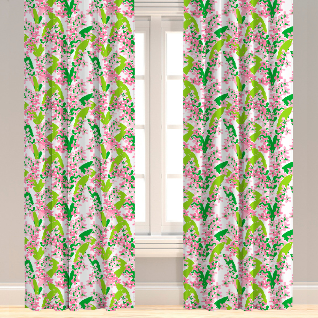 Pink and green floral drapery