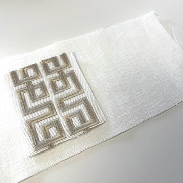 Gold Fret Tape on Off White Cotton Drapery Panel (Stain & Soil Repellant)