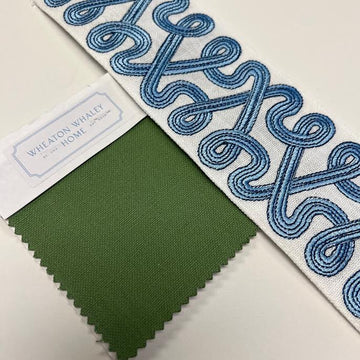 Green Cotton Drapery Panel (Stain & Soil Repellant) with Blue and Navy Tinker Tape