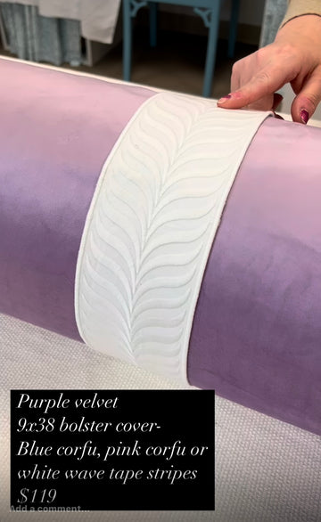 Inventory Sale :: Purple solid velvet with white wave tape stripes bolster