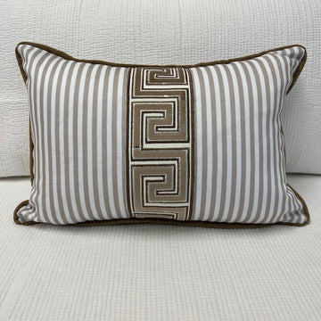 WWH Fave - Carlisle Stripe in Mocha with tan Greek key tape center stripe