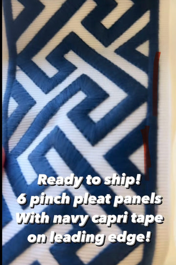 Ready to Ship - Pinch pleat panels cotton with navy tape, 103”