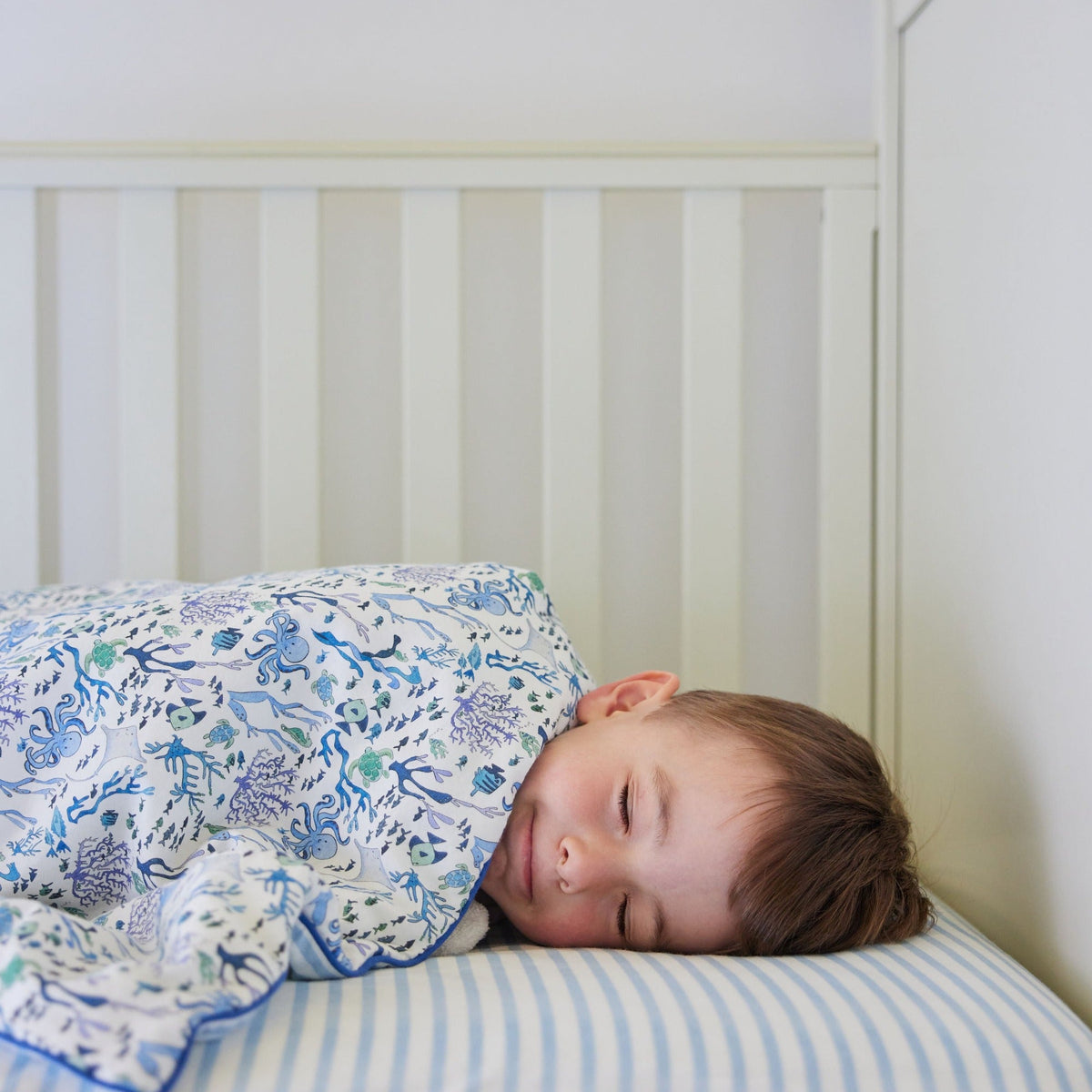 Blue & White Striped Crib Sheet – Wheaton Whaley Home