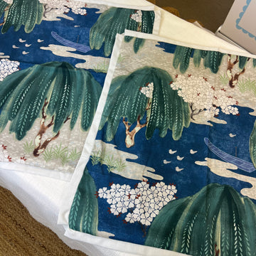 Ready to Ship: Thibaut's Willow Tree in Navy: Pair of Covers