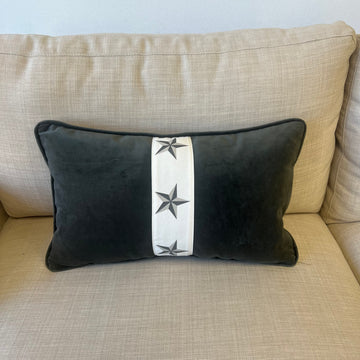 Ready to Ship: Grey Velvet lumbar cover w/ Schumacher tape stripe