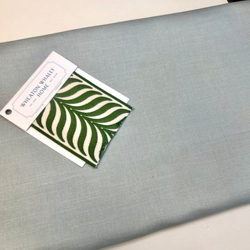 Green and White Wave Tape on Pale Blue Cotton Drapery Panel