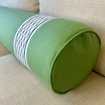 WWH Fave :: Barlow in Green with Navy Diamond Tape Stripes Bolster