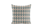 Decorative pillow with geometric pattern in burgundy and blue