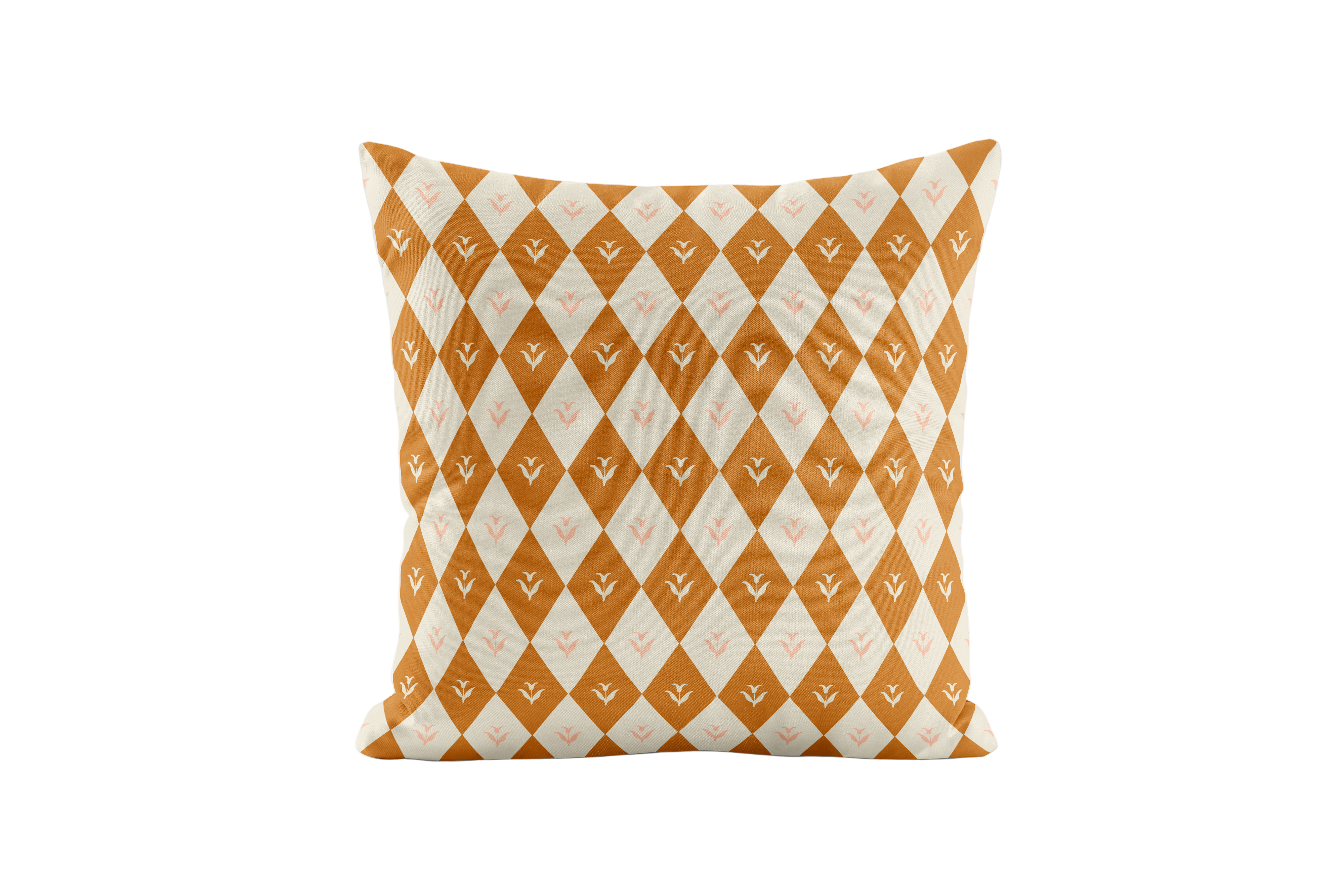 Floral and geometric pillow cover in peach and orange
