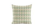 Decorative pillow with green and beige diamond pattern on a white background