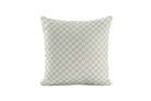 Decorative pillow with a blue and orange geometric pattern on a white background