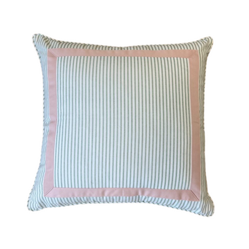 Classic Ticking with Solid Mitered Square Box Pillow Cover