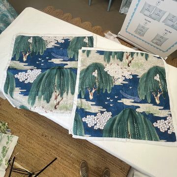 Ready to Ship: Thibaut's Willow Tree in Navy: Pair of Covers