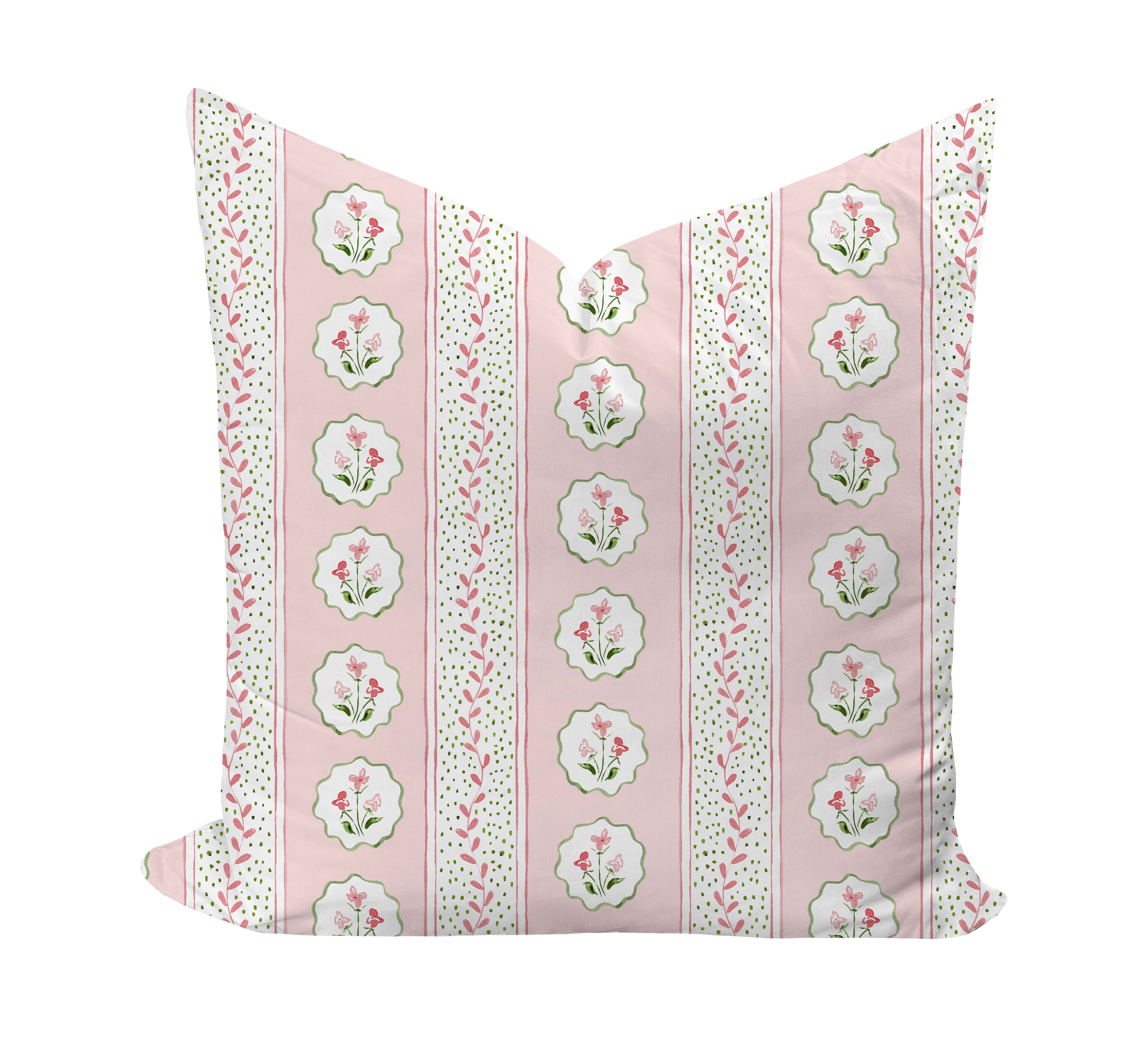 Floral patterned pillow cover in pink by Camilla Moss