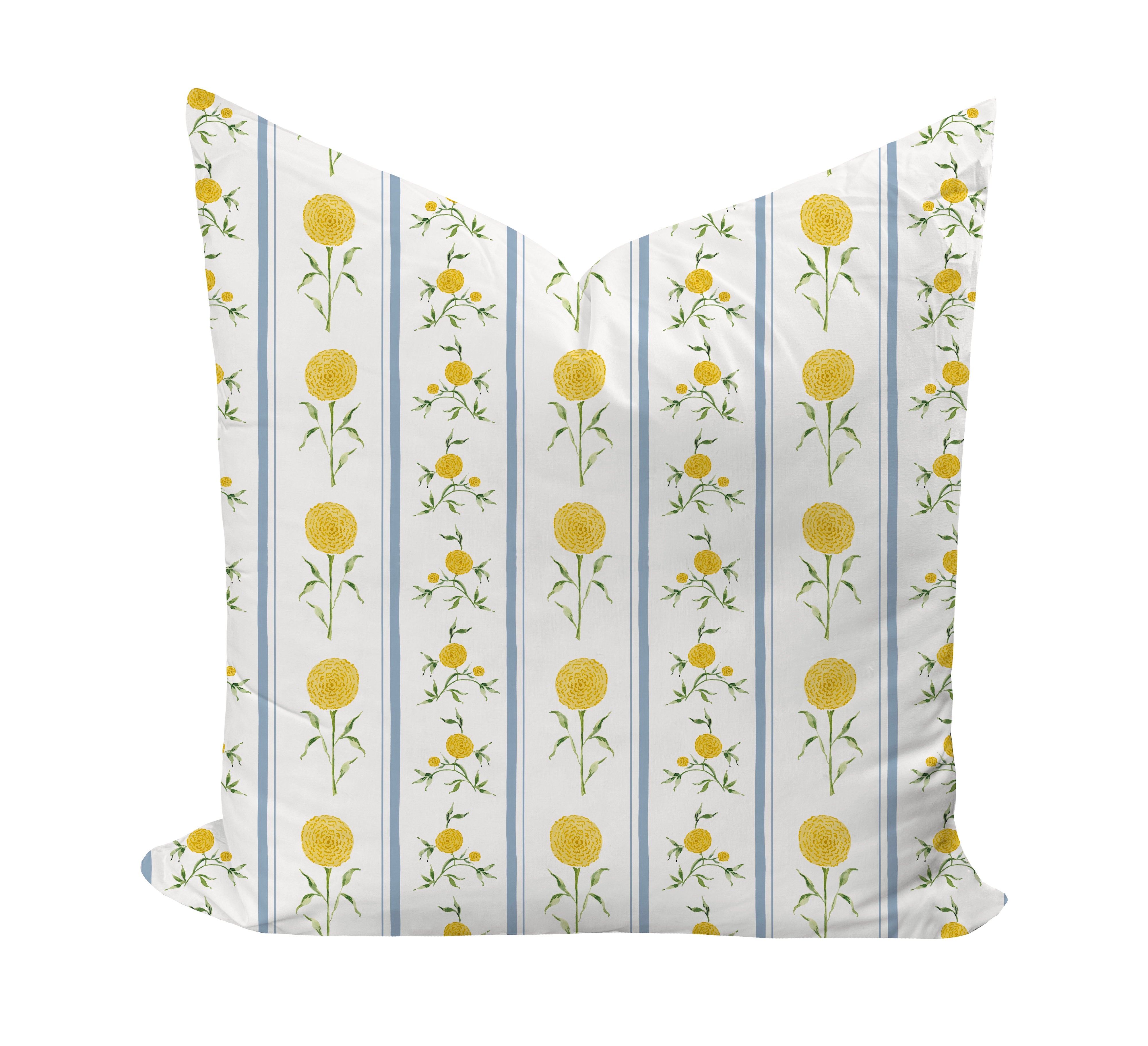 floral patterned pillow cover in blue and yellow by Camilla Moss